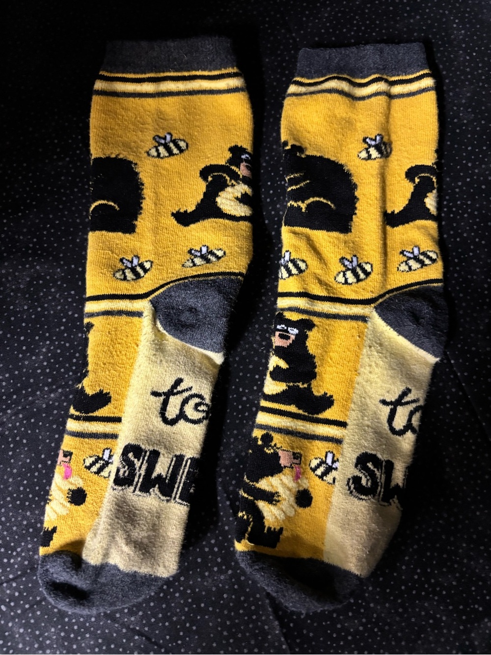 Lazy One Yellow & Black Bear and Bees Crew Socks